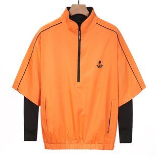 黑橙色防晒衣透气立领半拉链外套 风衣男士 春秋高尔夫运动服半短袖