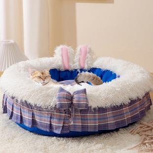 通用泰迪比熊小型犬狗窝 保暖猫床深度睡眠猫垫子四季 猫窝JK风冬季
