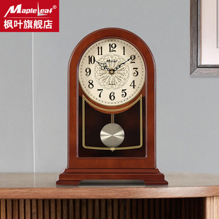 饰摆件 实木座钟客厅简约静音台钟家用复古石英钟创意时钟装 新中式