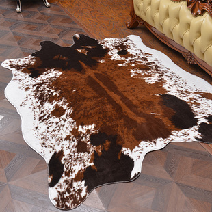 北欧美式 牛皮地毯 店ins 客厅卧室沙发茶几异形拍照地垫创意样服装