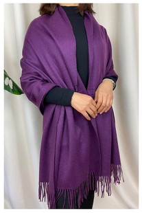 软糯保暖加厚高贵紫 欧美范纯色双面水波纹山羊绒围巾披肩两用冬季