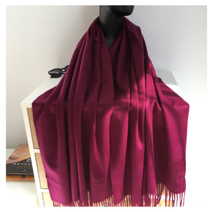 节水波纹纯色羊绒围巾披肩两用加厚保暖优雅女士百搭梅紫色 秋冬季