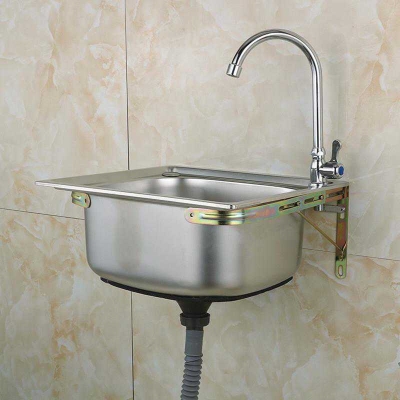 不锈钢加厚水槽 洗手盆 带支架洗碗池 水池挂墙单槽 厨房洗菜盆