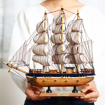 饰品 客厅一帆风顺帆船模型摆件家居玄关木质小型船装 欧式