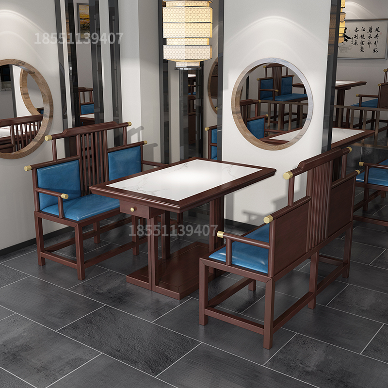 茶餐厅面馆酒楼圆桌方桌椅子 定制商用饭店餐厅桌椅卡座组合中式