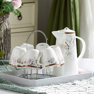 定制客厅水杯套装 陶瓷杯子茶杯茶具水壶欧式 骨瓷水具茶壶杯具套装