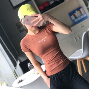 女跑步速干衣韩范紧身显瘦健身t恤网红瑜伽服上衣高弹力 运动短袖