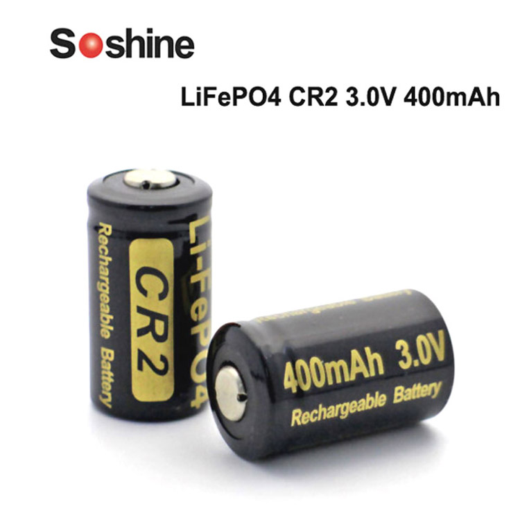 2节装 Soshine 3.0V LiFePO4 可充电磷酸铁锂电池 400mAh CR2