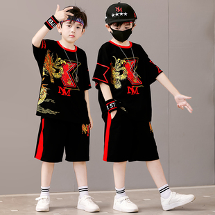 六一儿童演出服夏季 学生宽松中国风表演服装 男童嘻哈街舞套装 童装