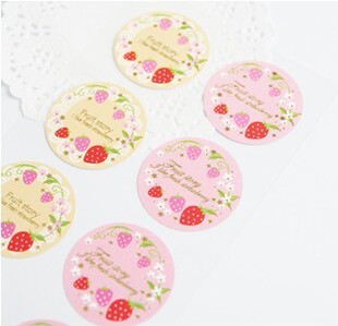 韩国可爱草莓封口贴 贴纸 饰包装 8枚 小清新4x4cm圆形DIY装