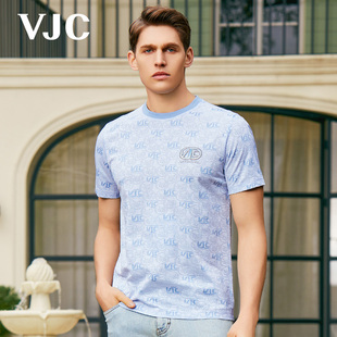 浅蓝刺绣花短袖 T恤 威杰思2024年夏季 专柜同款 新款 男装 VJC