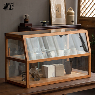 新款 喜起黑胡桃实木面包柜展示柜 蛋糕烘焙中 桌面商用木质玻璃柜