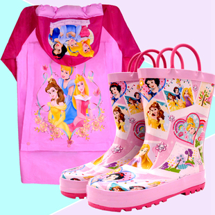 儿童小公主女孩雨衣卡通雨伞女三件套雨靴 索菲亚公主水鞋 女童雨鞋