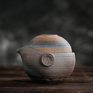 旅行茶具套装 一杯一壶 手工粗陶 中式 创意复古快客杯 茶道 便携式
