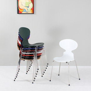 chair原版 复刻北欧经典 曲木餐椅叠放简约时尚 蚂蚁椅ant 高梵家具
