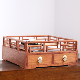 大果紫檀榫卯都城盘子 中式 储物盒木制实木整理盒 红木桌面收纳盒