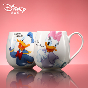 可爱杯子 带盖带勺陶瓷杯卡通牛奶咖啡早餐杯 迪士尼米奇家族水杯