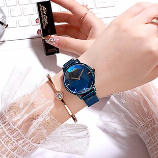 歌迪 玻璃手表女时尚 概念韩版 圆形石英玫瑰国产腕表 抖音表带同款
