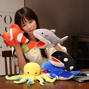 海洋鲨鱼手偶玩具小丑鱼手套玩偶可张嘴宝宝早教亲子互动表演道具