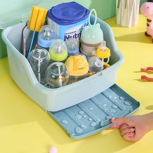 宝宝放奶瓶收纳箱沥水带盖婴儿用品餐具辅食盒防尘晾干置物架大号