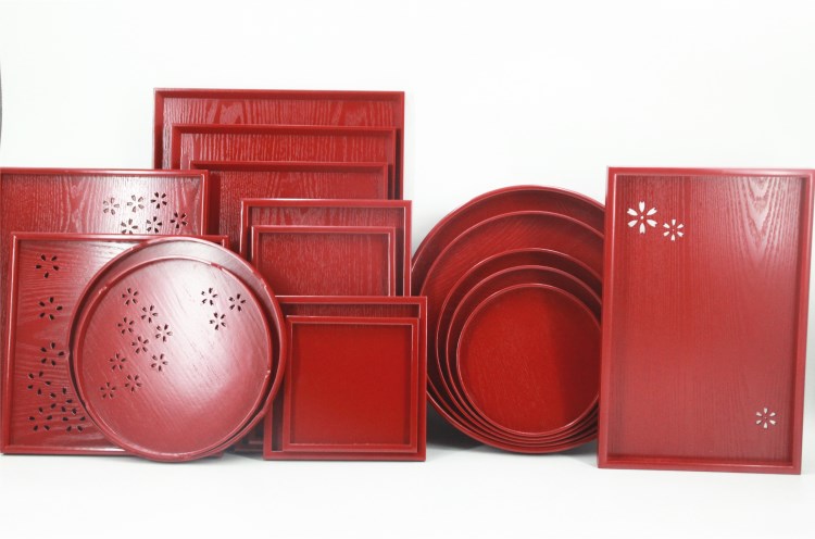 茶具 红色实木长方托盘 婚礼盘订做 果盘 茶盘 托盘 日式