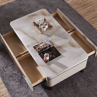 现代简约长方形客厅北欧实木茶桌1.5米 大理石茶几电视柜组合套装