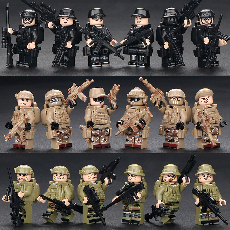 警察特种兵军队小人偶士兵儿童益智玩具 中国积木军事人仔男孩拼装