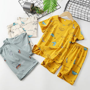 男童家居服套装 纯棉2023夏季 儿童卡通睡衣男孩吸汗透气空调服短袖