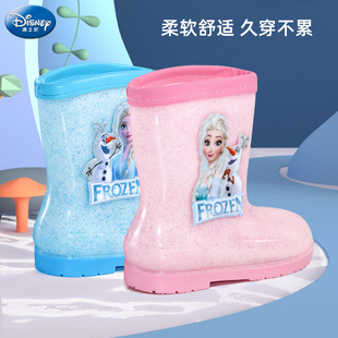 迪士尼儿童雨鞋 女童防滑可爱胶鞋 爱莎公主女孩幼儿园防水雨靴女款