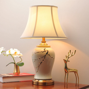 简约现代家用温馨浪漫遥控调光陶瓷灯具 台灯卧室床头柜灯创意美式