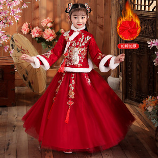 女童汉服周岁中国风超仙过年唐装 童装 宝拜年服儿童旗袍装 棉袄冬款