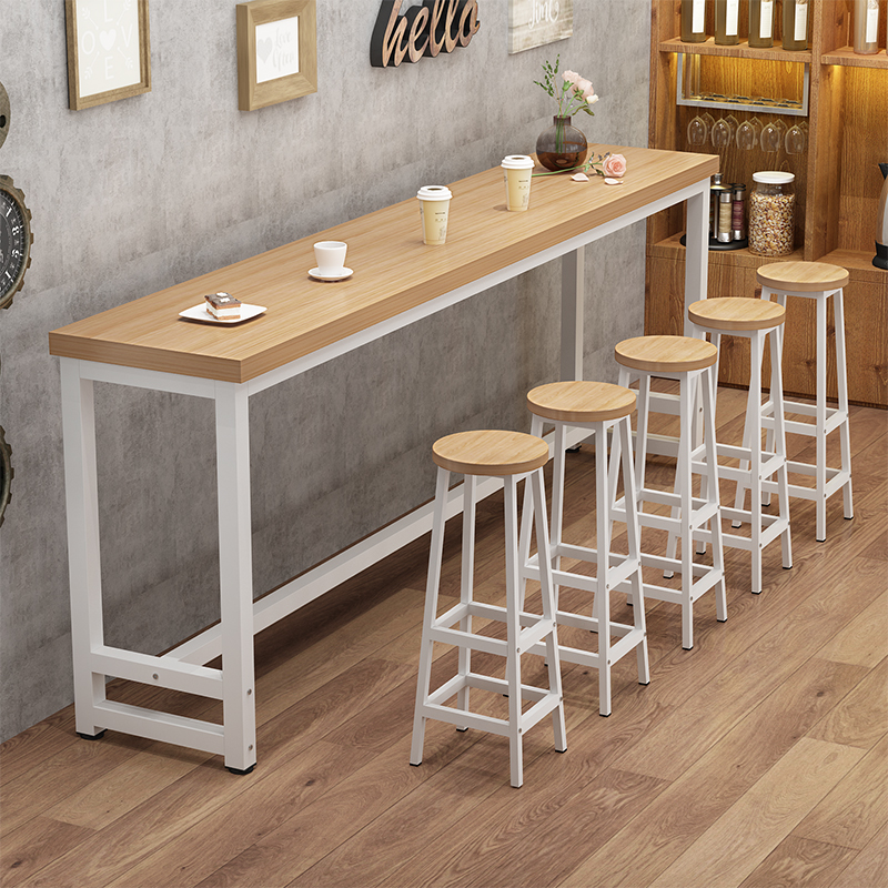 实木复古吧台桌靠墙长条桌子奶茶店咖啡厅窄桌子酒吧高脚桌椅组合