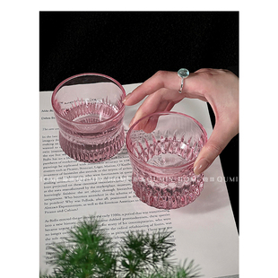 粉色刻花水晶玻璃杯高颜值家用啤酒杯洋酒杯创意威士忌杯子 Qumin