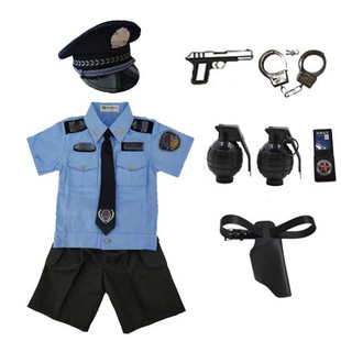 小孩警官制幼儿园角色扮演小交警演出服 儿童警察服玩具枪手铐套装