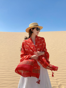新款 沙漠海边旅游拍照防晒丝巾云南民族风围巾披肩两用纱巾女夏季