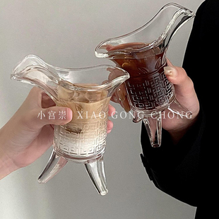 帝王杯冰美式 拿铁咖啡杯Ins风创意搞怪三足爵杯玻璃杯奶茶杯酒杯