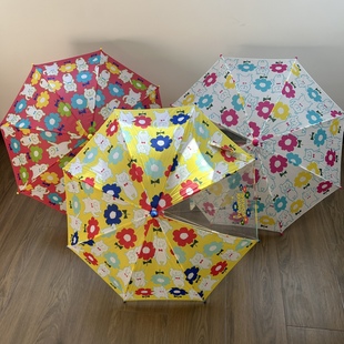 透明安全手推幼儿园小童男女雨伞 出日本可爱卡通花朵领结熊一片式
