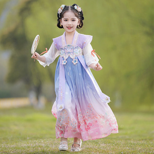 女童汉服古装 古风连衣裙夏款 中国风女孩短袖 超仙襦裙儿童仙女唐装