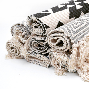 编织棉布地毯手工客厅茶几卧室床边榻榻米地垫防尘吸水垫 北欧风格