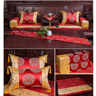 绸缎红木沙发坐垫实木垫子高密度海绵防滑垫罗汉床五件套定做 中式