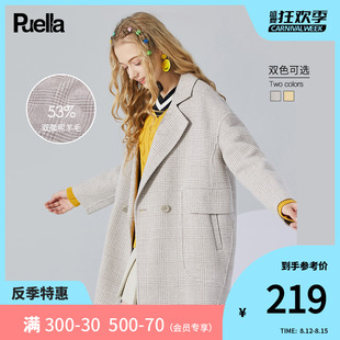 韩版 Puella拉夏贝尔旗下小个子格子毛呢双面呢子外套女春新款