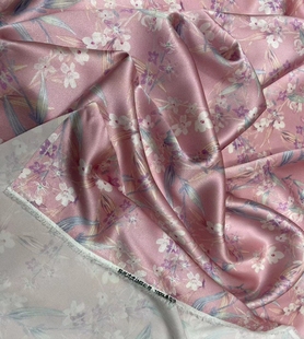 真丝提花喷绘丝绸 桑蚕丝面料 旗袍 25姆米 连衣裙 粉色苏州缎