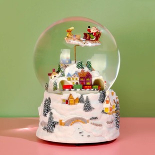 发光圣诞老人音乐盒旋转雪花八音盒水晶球送儿童女生日圣诞节礼物