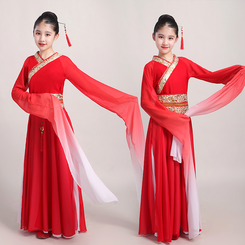 新款 儿童古典舞水袖 女中国风飘逸仙女惊鸿舞演出服 采薇舞蹈服装
