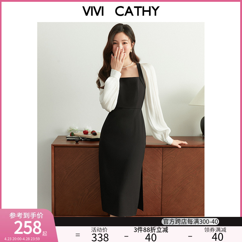 黑色赫本风裙复古显瘦端庄气质优雅设计感连衣裙 vivicathy新款