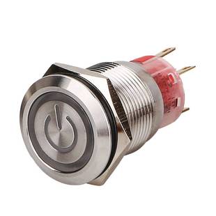 红波19mm金属按钮带灯不锈钢自锁自复位防水小型圆形门铃启动开关