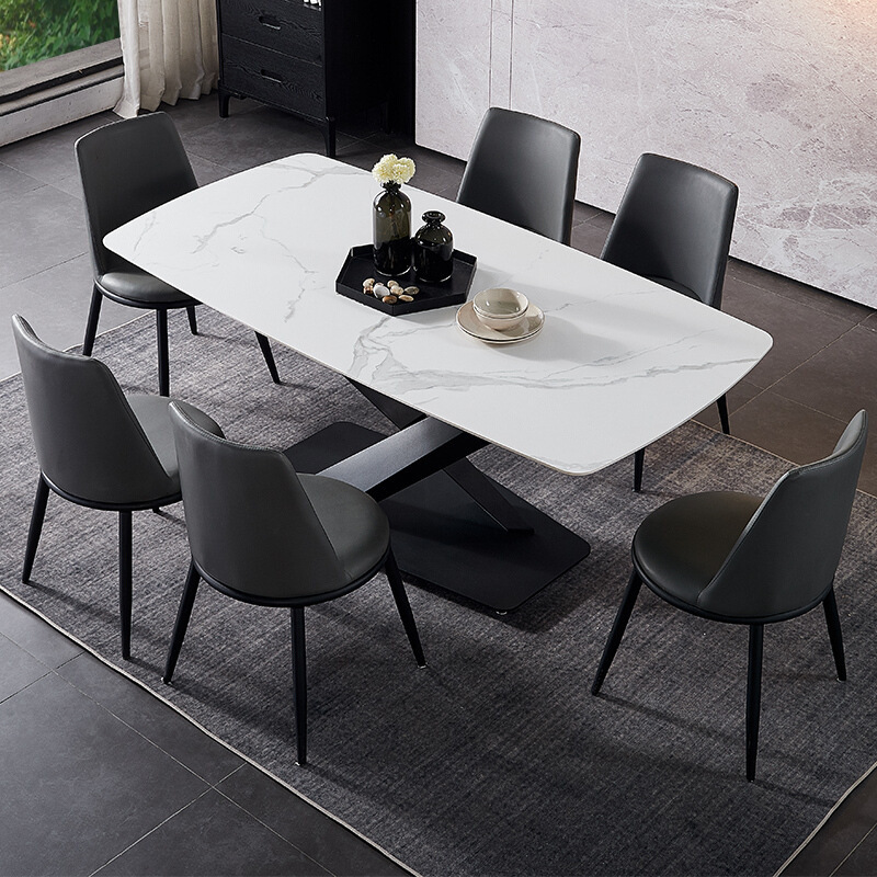 北欧新款 岩板餐桌 长方形吃饭桌子定制 家用小户型黑色饭桌椅组合