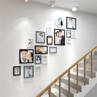 饰实木相框挂墙走廊客厅创意组合墙面上免打孔相册墙 楼梯照片墙装