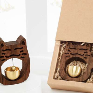 实木乔迁礼物商铺进开门提醒多巴胺铜风铃 日式 猫挂门铃铛磁吸门式
