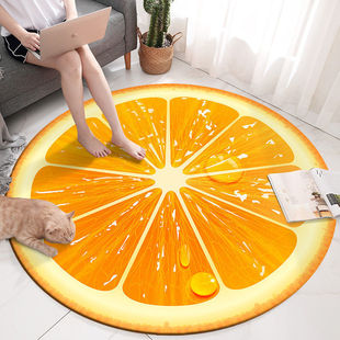 ins圆形橙子地毯电脑椅儿童房吊篮卧室床边圆毯转椅赣南脐橙地垫